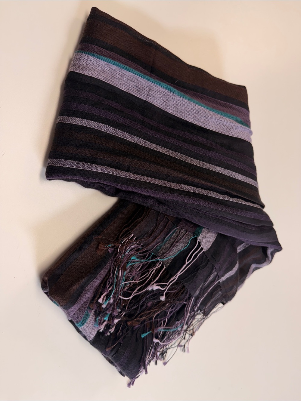 Striped Fringe Tasseled Sarong in Multi Purple